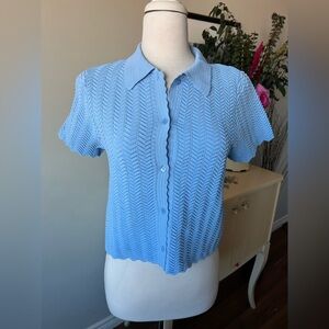 Suncoo Paris Light Blue Textured Knit Short Sleeve Cardigan Top